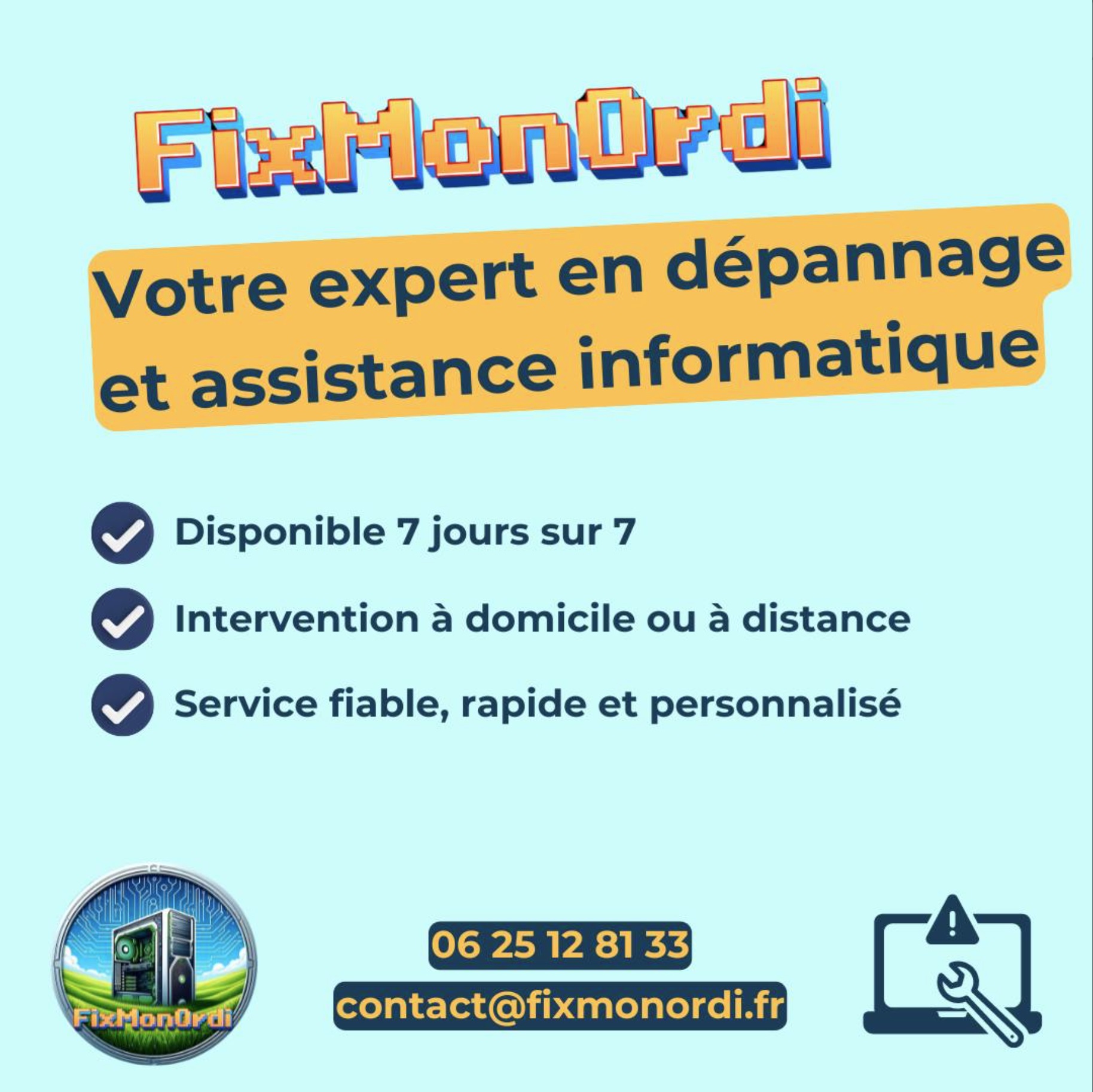 Le premier post de FixMonOrdi sur Linkedin, Facebook, Instagram, et X