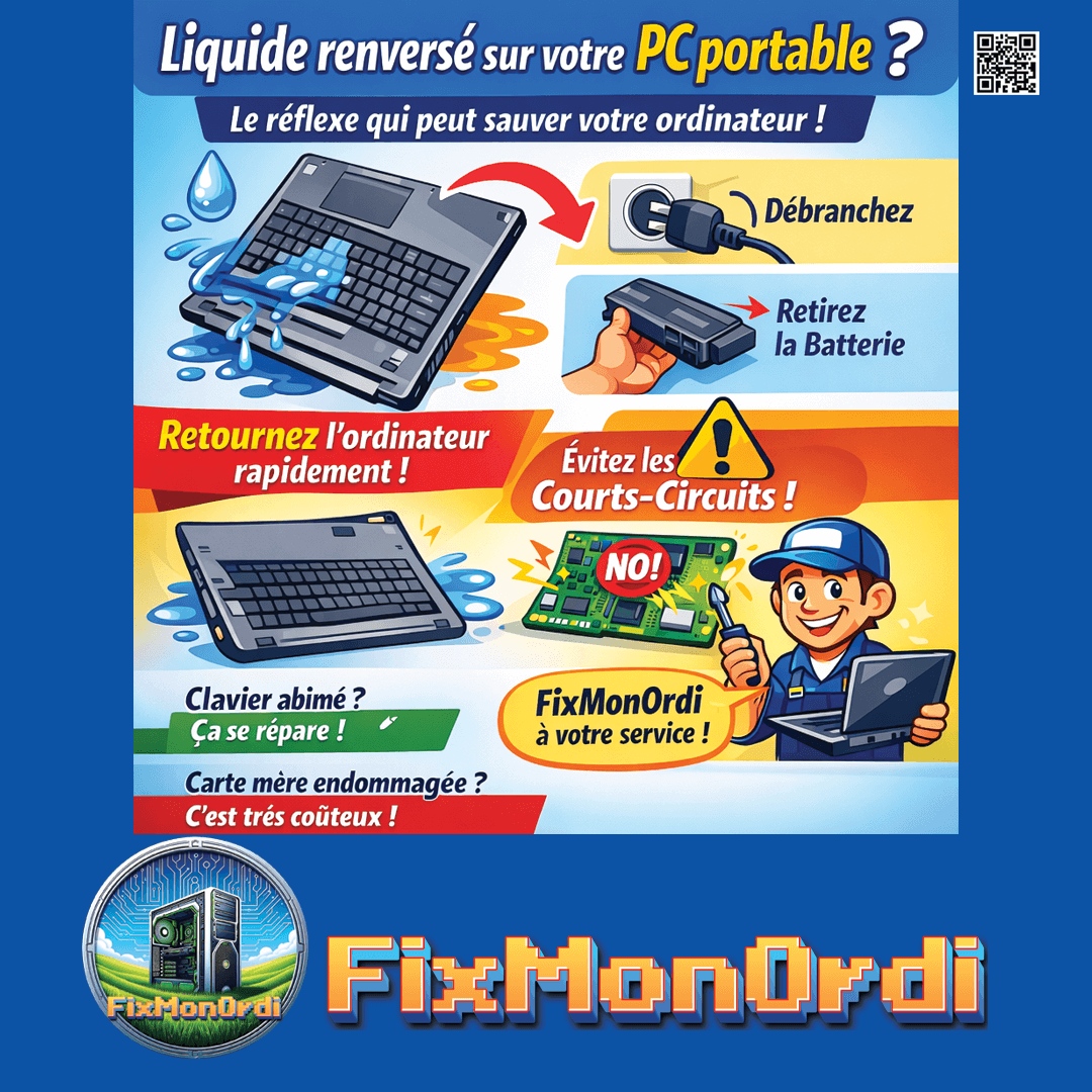 Les gestes à faire quand on renverse un liquide sur un ordinateur portable