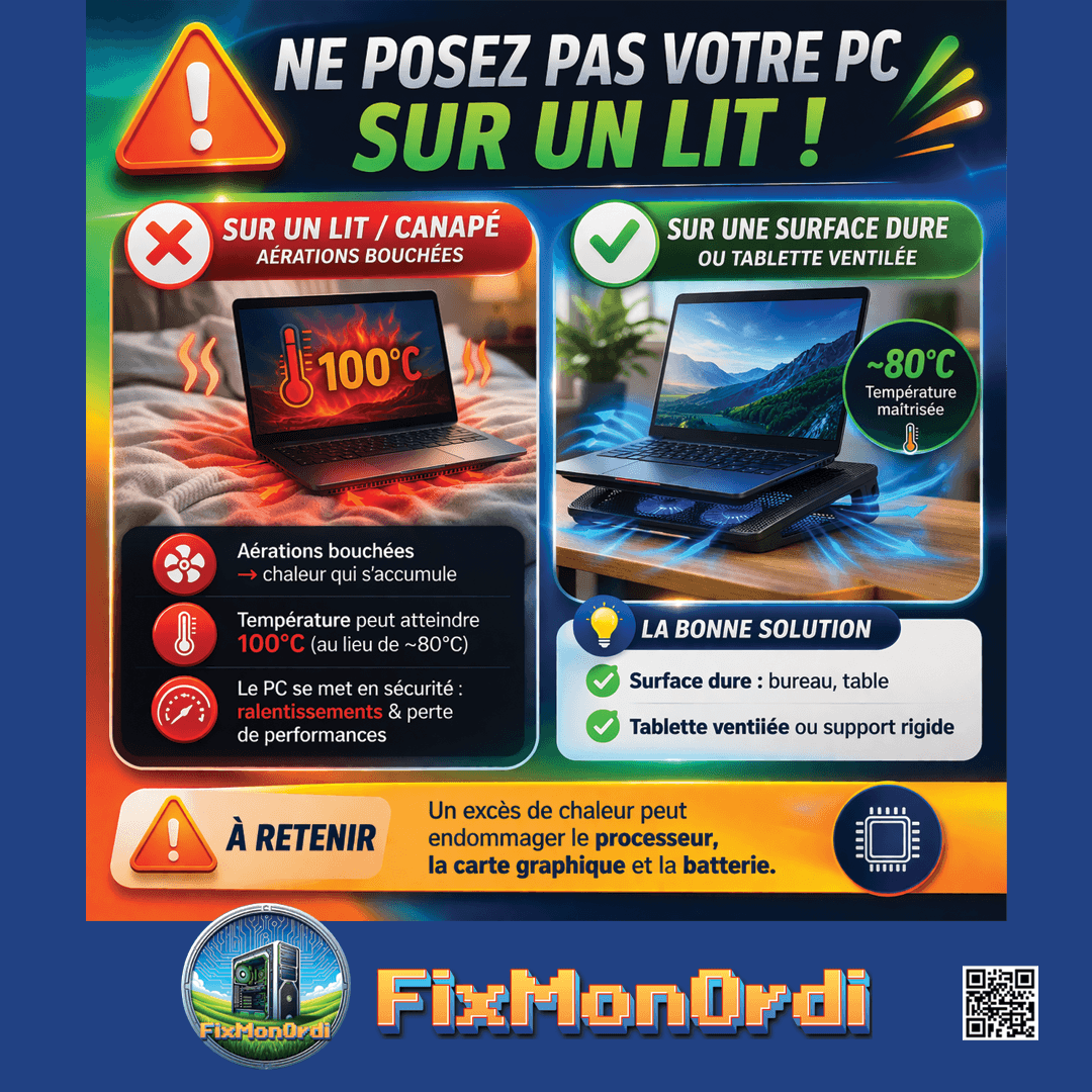 Les raisons pour lesquelles il ne faut pas poser un ordinateur sur un lit, canapé ou couverture