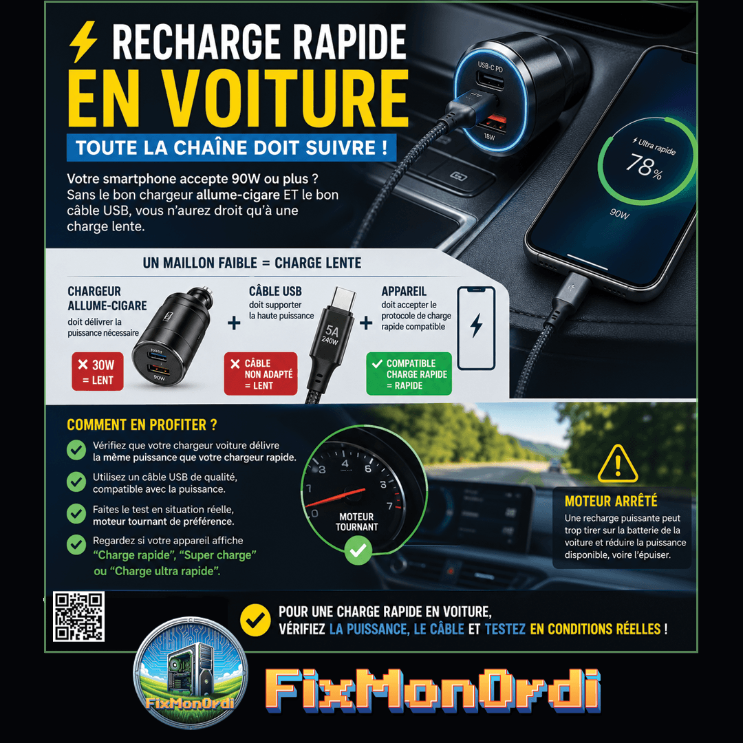 Comment bénéficier de la charge rapide pour son téléphone, tablette, ou ordinateur en voiture