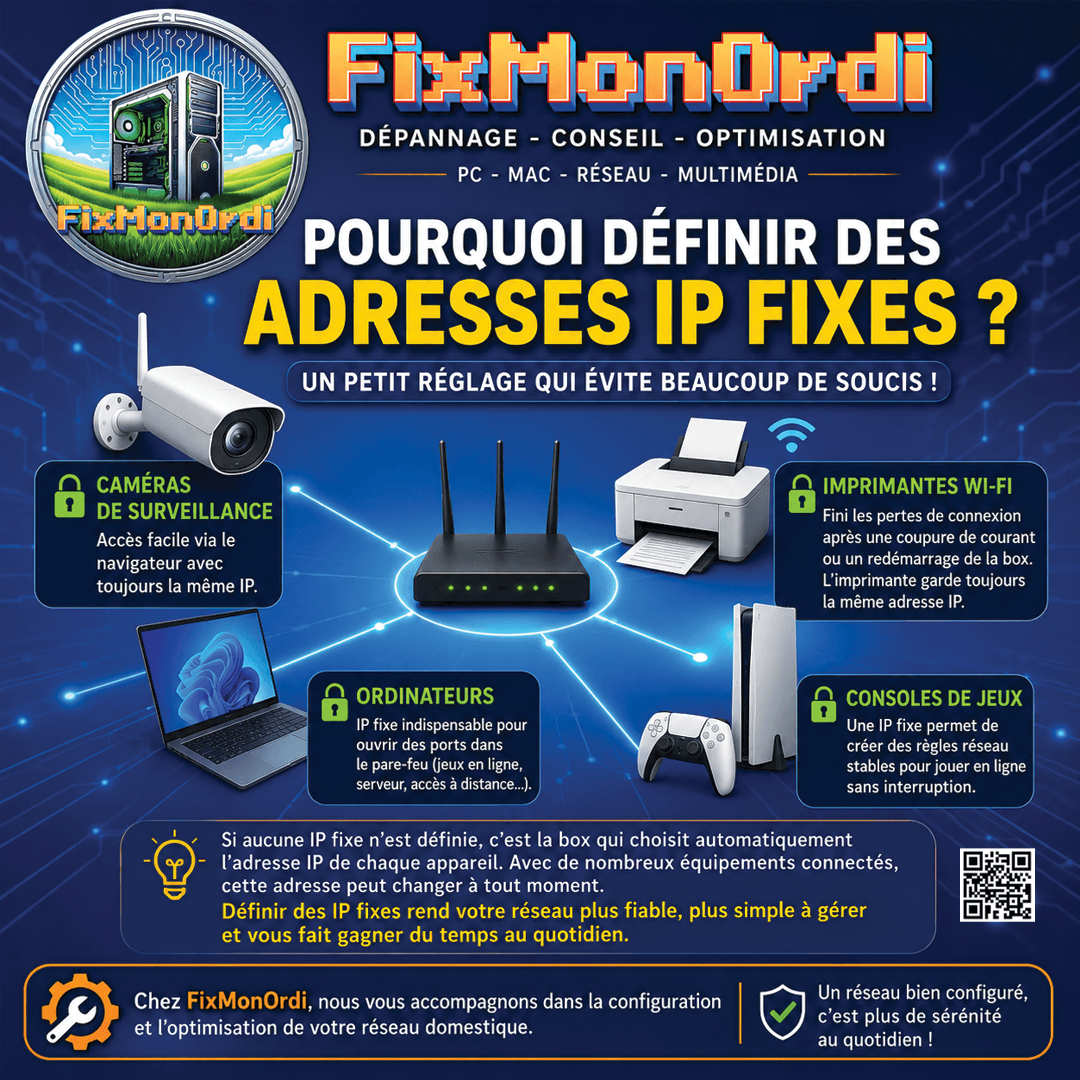 Pourquoi il est important d'attribuer une adresse IP Fixe à nos ordinateurs, caméras et imprimantes